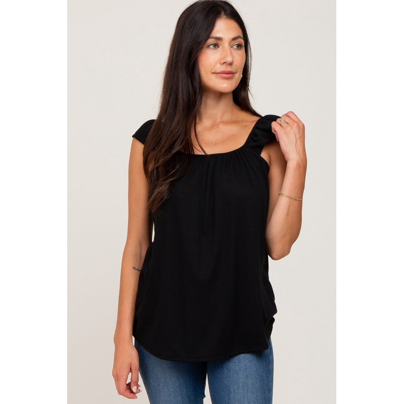 Black Flutter Sleeve Top