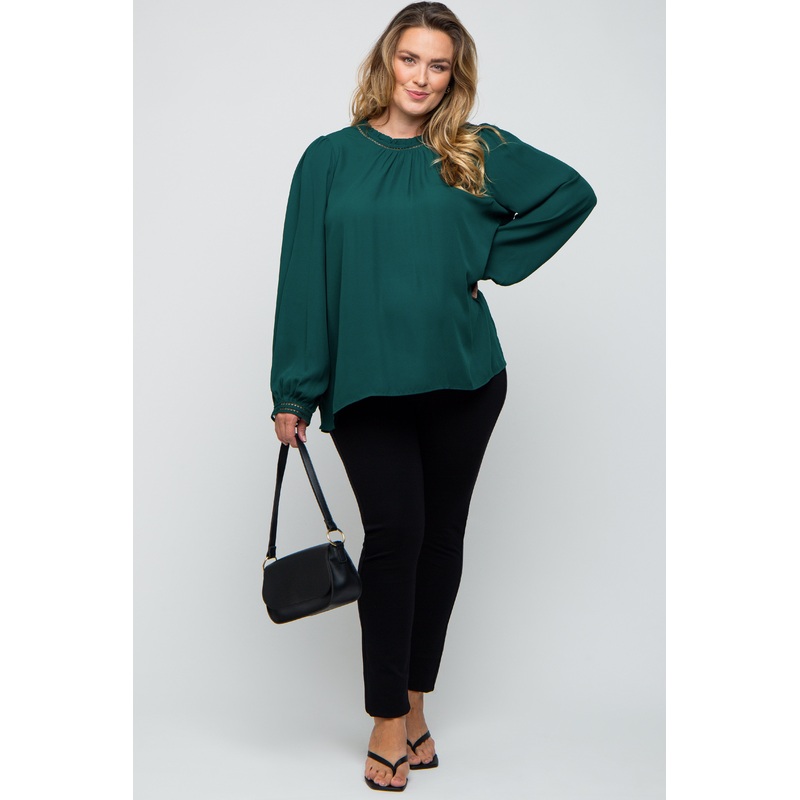 Forest Green Crochet Trim Maternity Plus Blouse