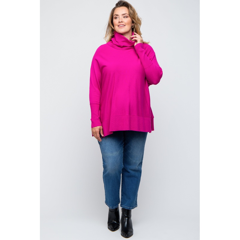 Fuchsia Cowl Neck Dolman Sleeve Maternity Plus Sweater