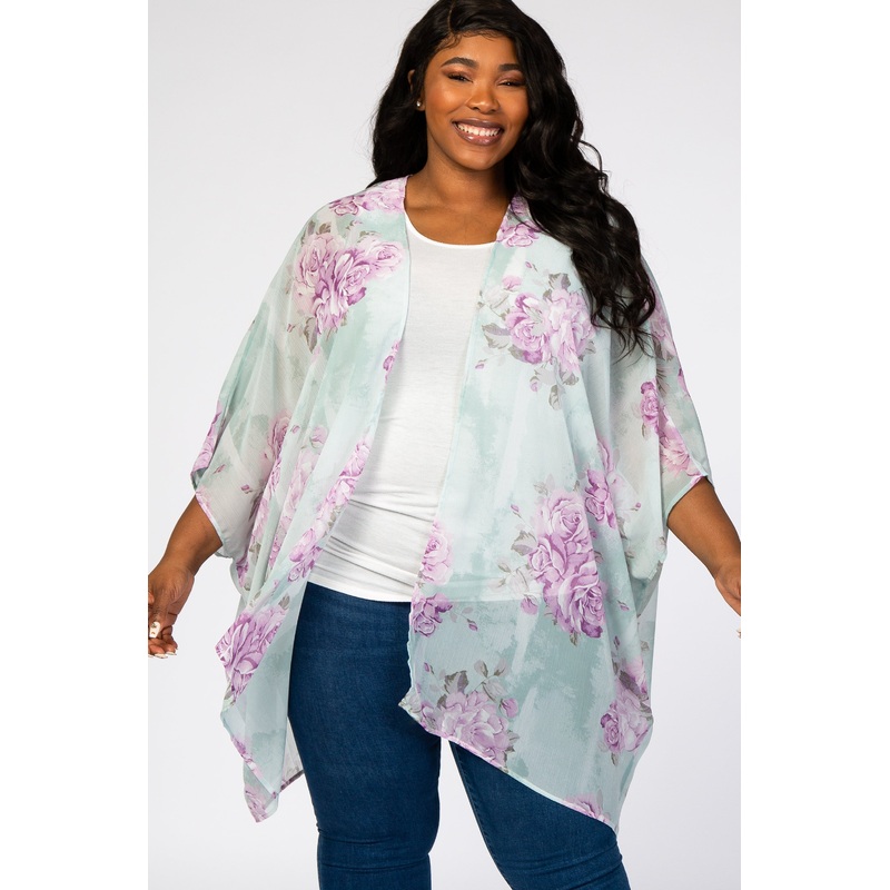 Mint Floral Chiffon Plus Cover Up