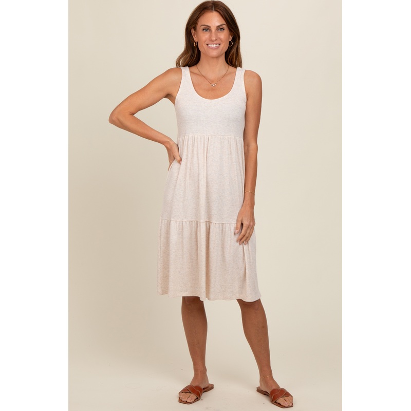 Beige Tiered Sleeveless Midi Dress