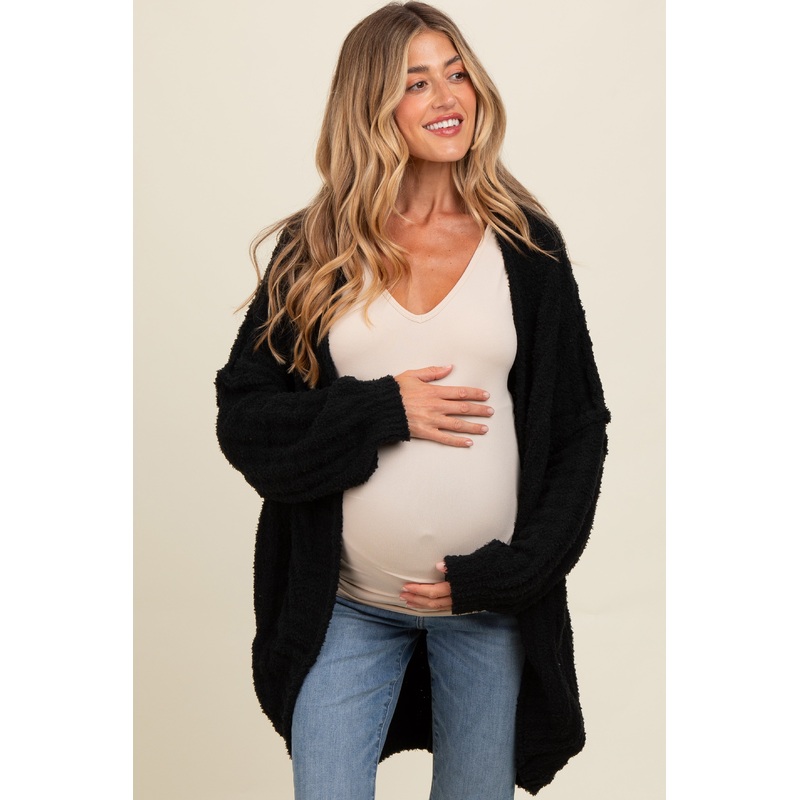 Black Chunky Knit Dolman Maternity Cardigan