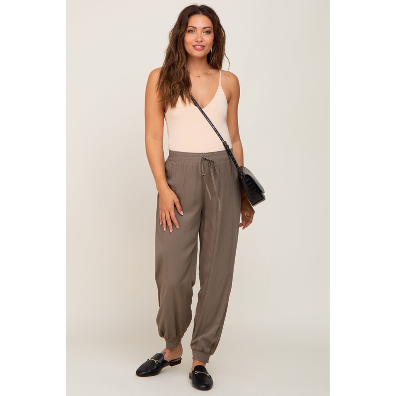 Olive Drawstring Accent Maternity Joggers