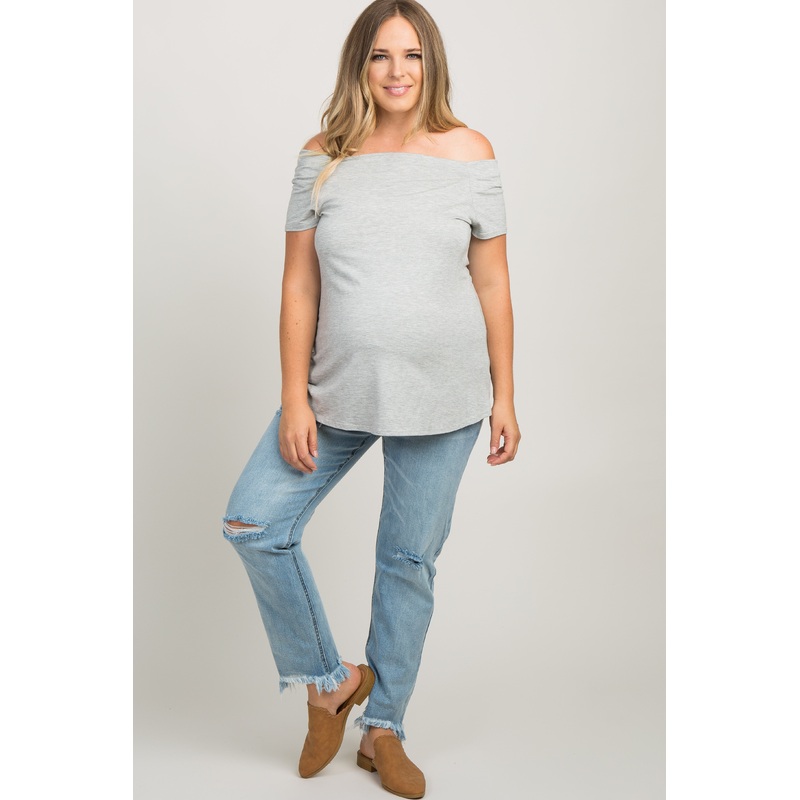 PinkBlush Light Blue Distressed Frayed Plus Maternity Jeans