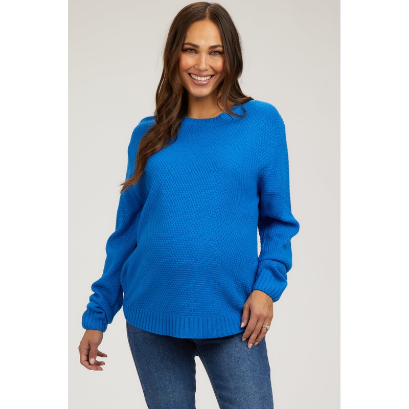 Royal Blue Knit Pullover Maternity Sweater
