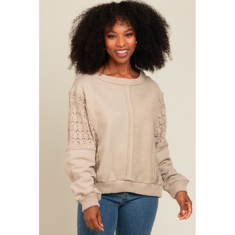 Beige Lace French Terry Top
