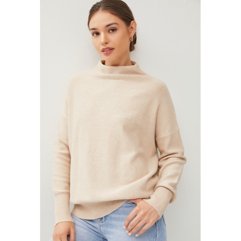 Beige Soft Knit Mock Neck Sweater