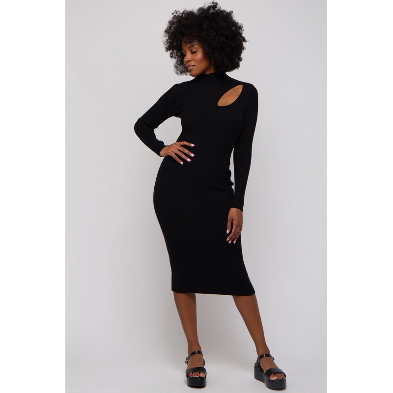 Black Cutout Fitted Knit Dress