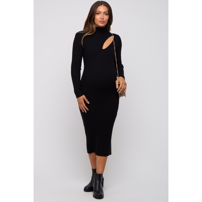 Black Cutout Fitted Maternity Knit Dress