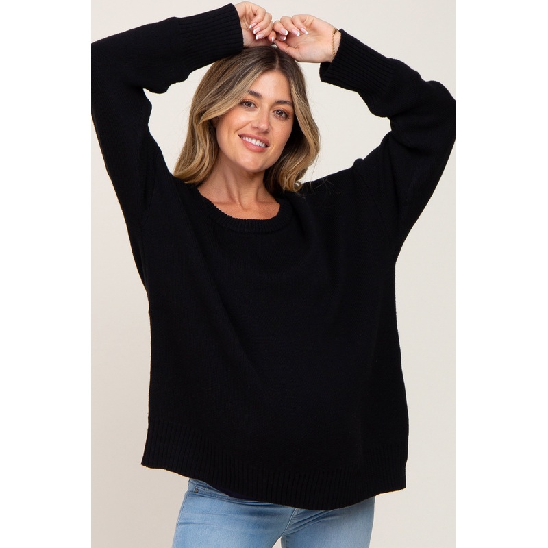 Black Ribbed Trim Maternity Sweater
