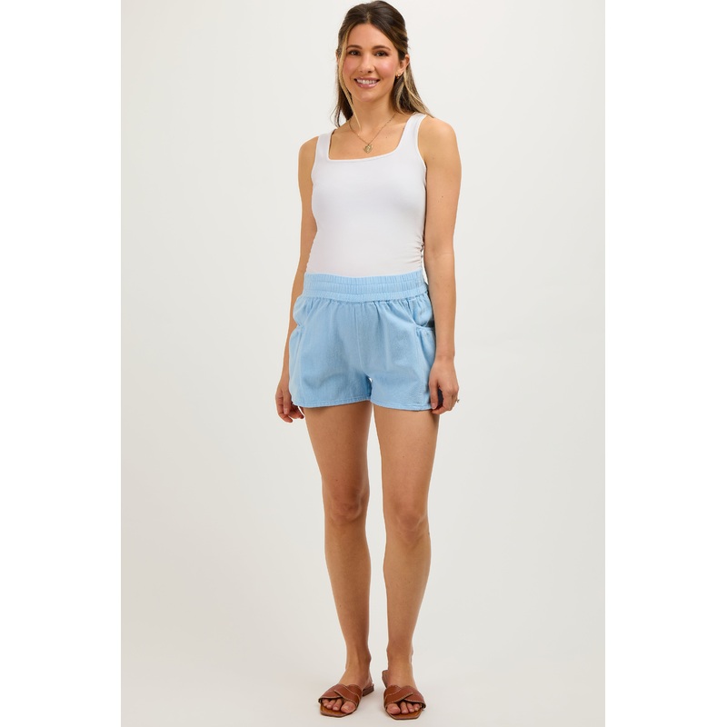 Light Blue Washed Denim Maternity Shorts