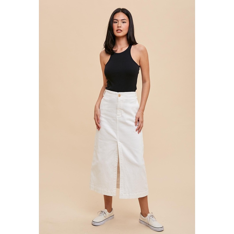 Off White Stretch Twill Pencil Skirt