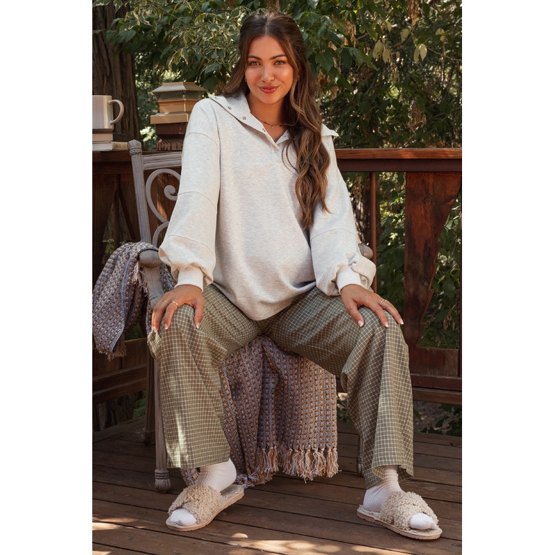 Olive Drawstring Checker Plaid Maternity Pants