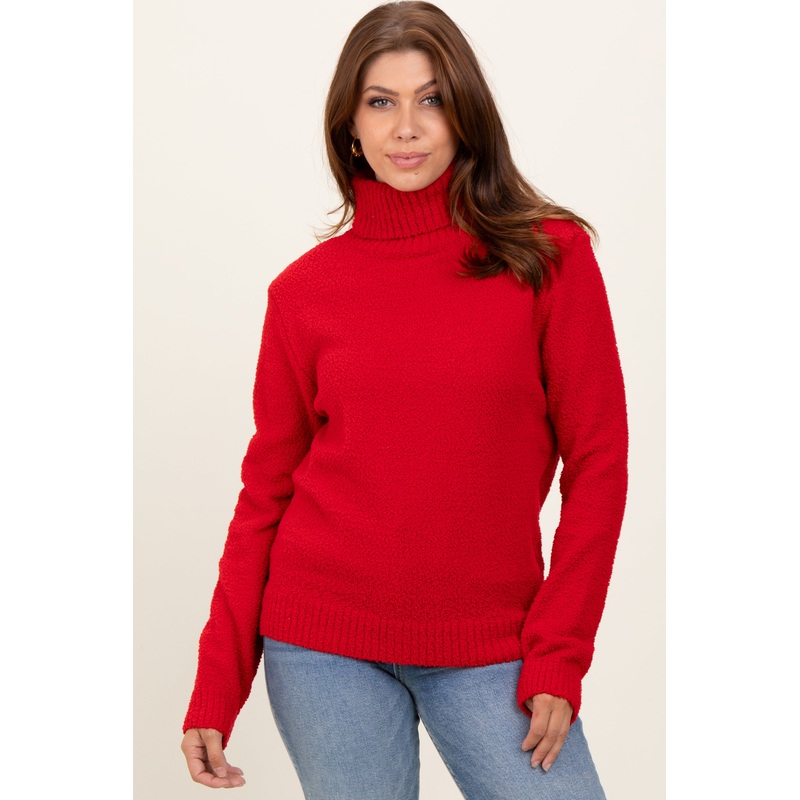 Red Turtleneck Chenille Knit Sweater