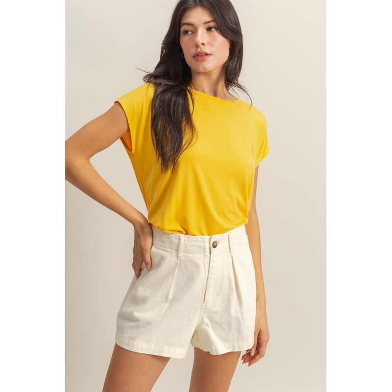 Yellow Dolman Sleeve Round Neck Top