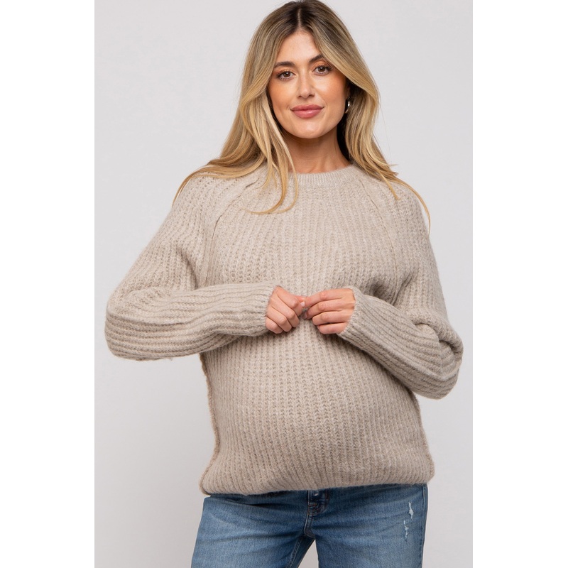 Beige Basic Chunky Knit Maternity Sweater