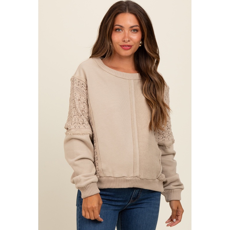 Beige Lace French Terry Maternity Top