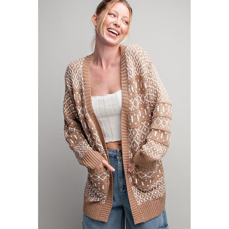 Beige Pattern Knit Cardigan