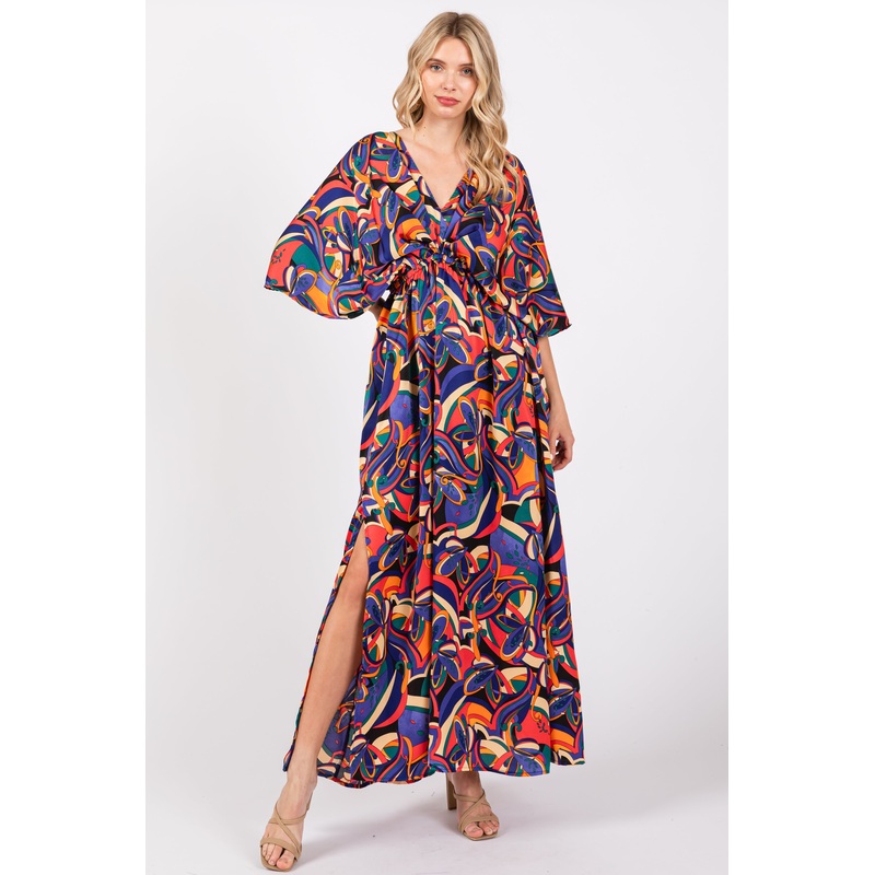 Black Abstract Back Tie Maxi Dress