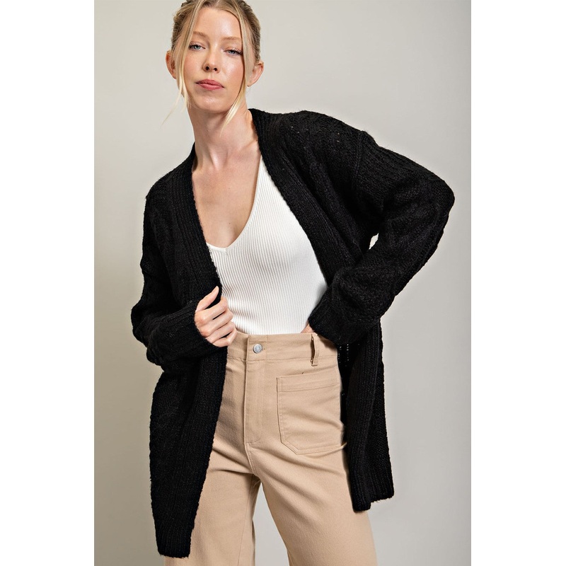 Black Cable Knit Cardigan