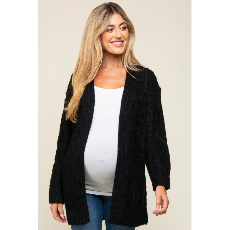 Black Cable Knit Maternity Cardigan