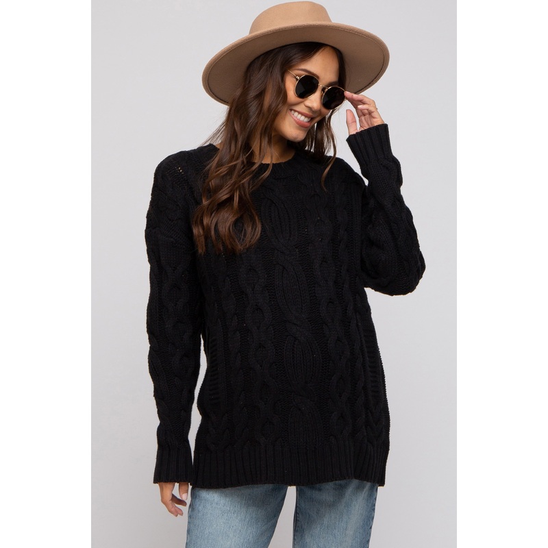Black Chunky Cable Knit Maternity Sweater