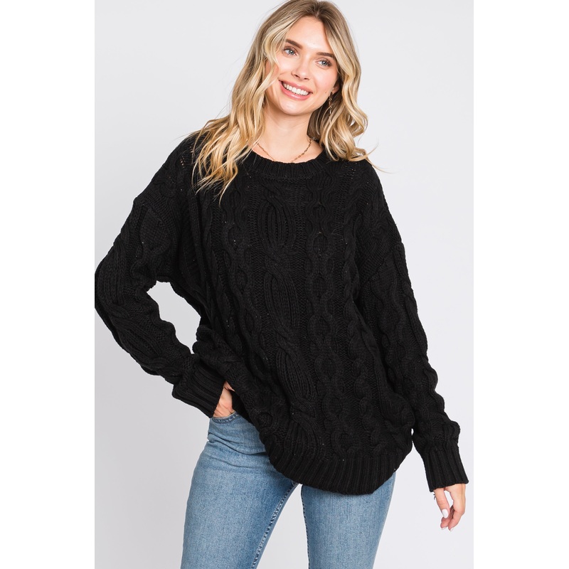 Black Chunky Cable Knit Sweater