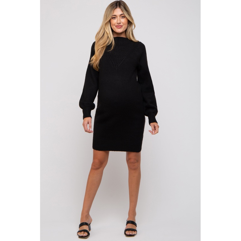 Black Chunky Knit Maternity Sweater Dress