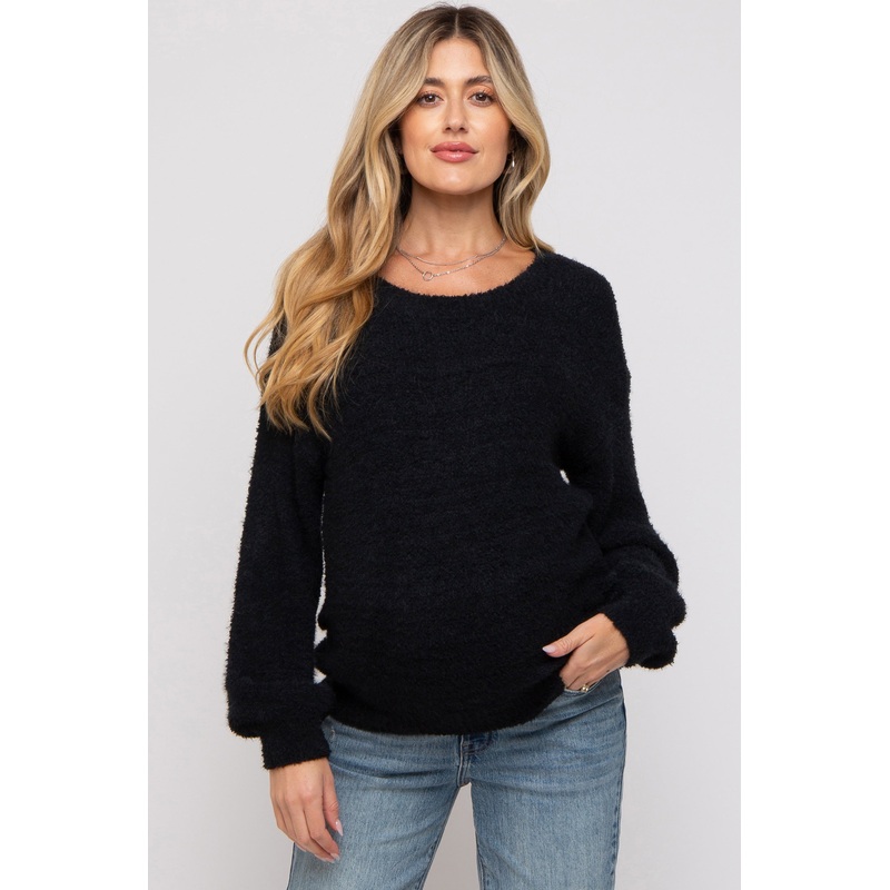 Black Fuzzy Soft Knit Maternity Sweater
