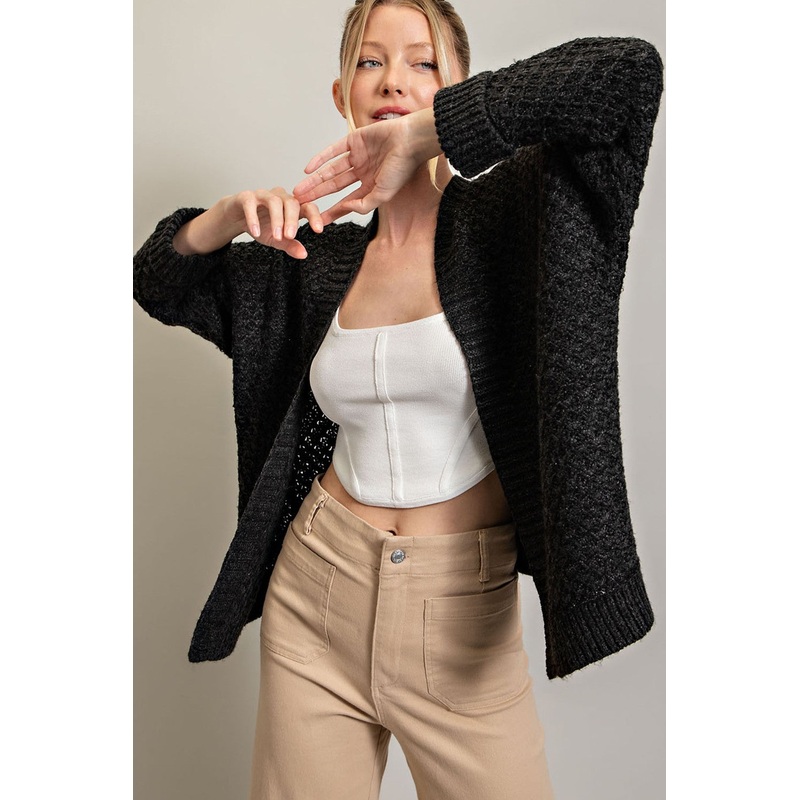 Black Knit Cuffed Cardigan