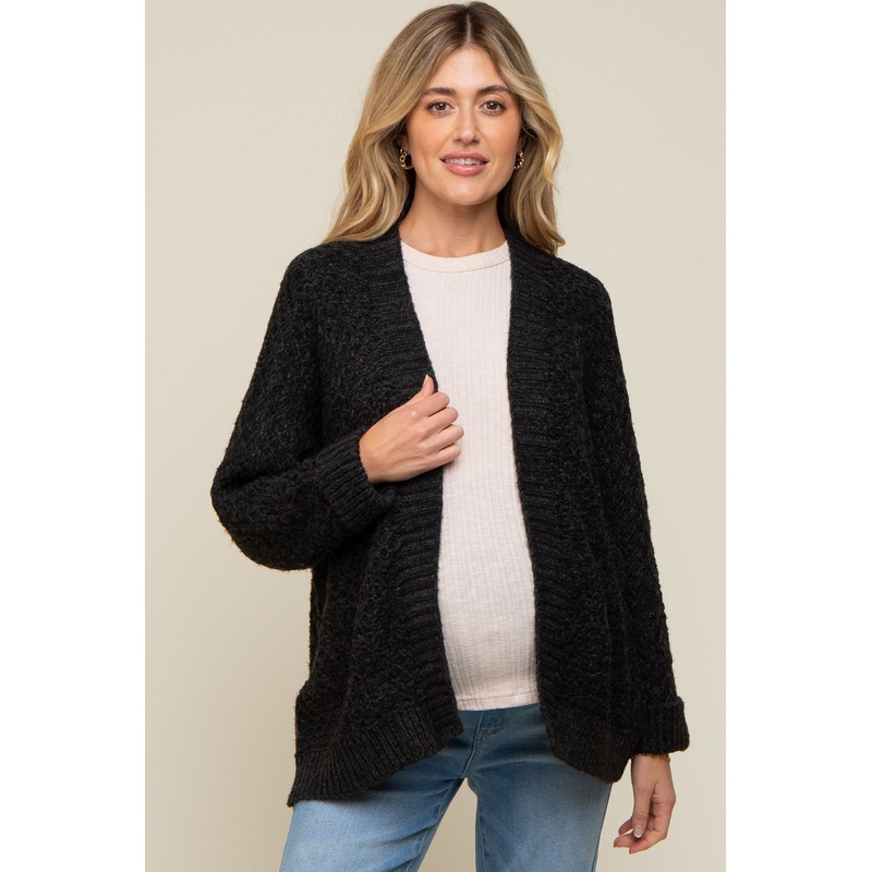 Black Knit Cuffed Maternity Cardigan