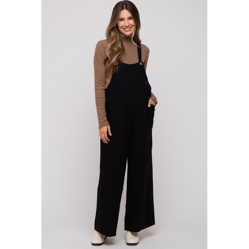 Black Wide Leg Maternity Overall
