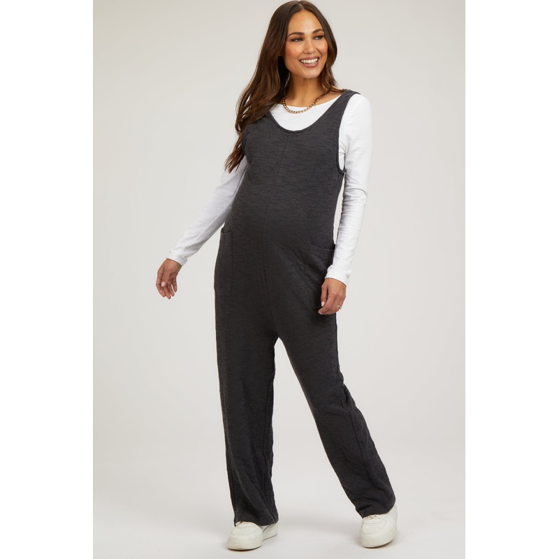 Charcoal Scoop Neck Sleeveless Maternity Jumpsuit