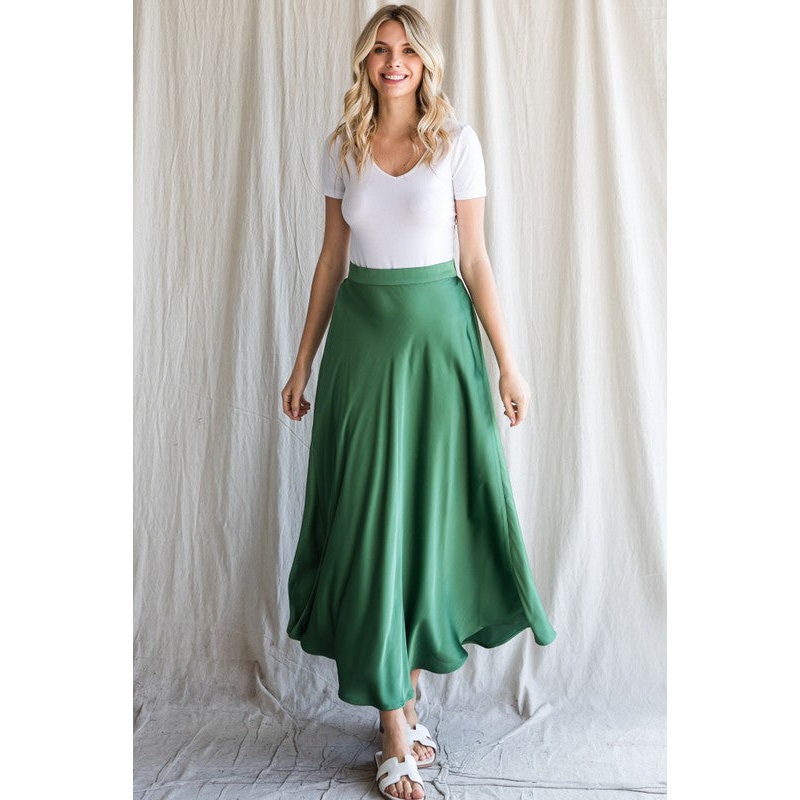 Green Solid Satin Circle Skirt