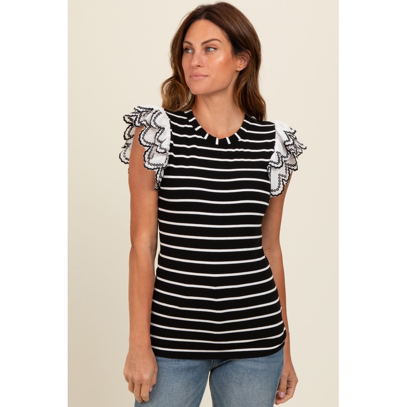 Black Ivory Striped Tunic with Lace Detailing