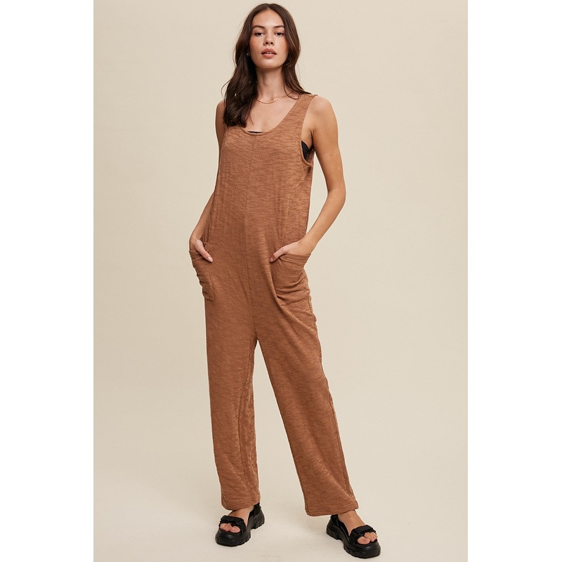 Camel Scoop Neck Sleeveless Jumpsuit