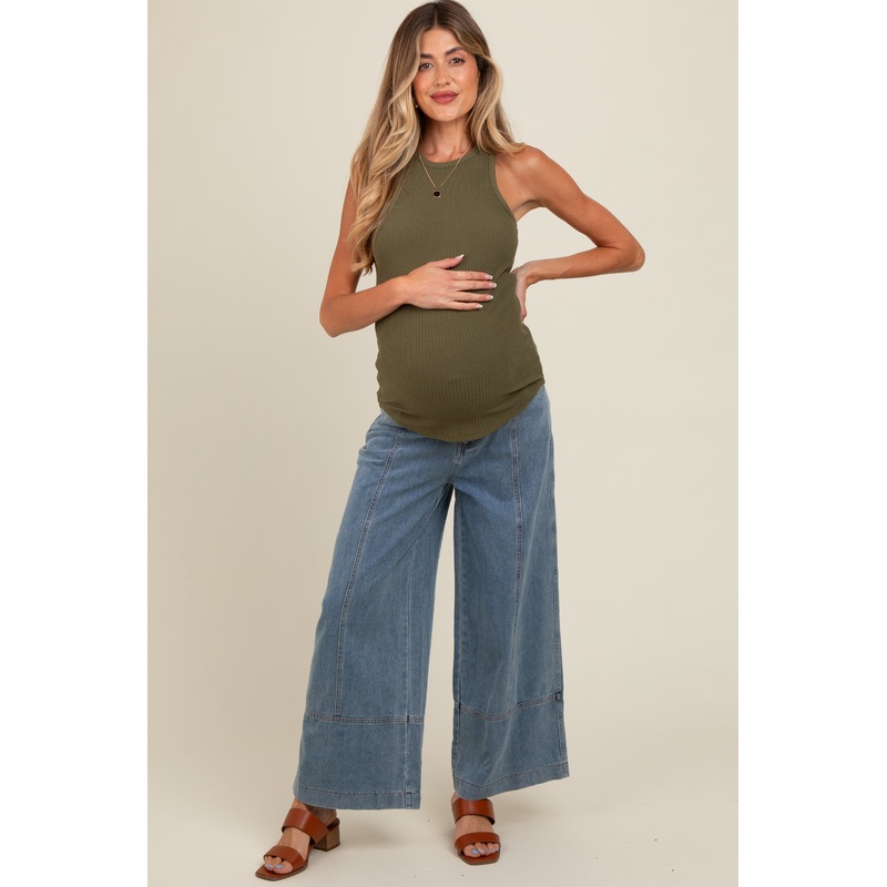 Light Blue Wide Leg Maternity Ankle Jeans