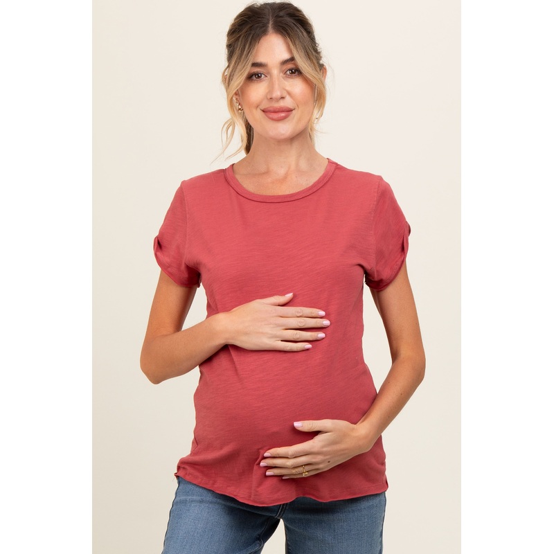 Rust Cuffed Sleeve Maternity Top