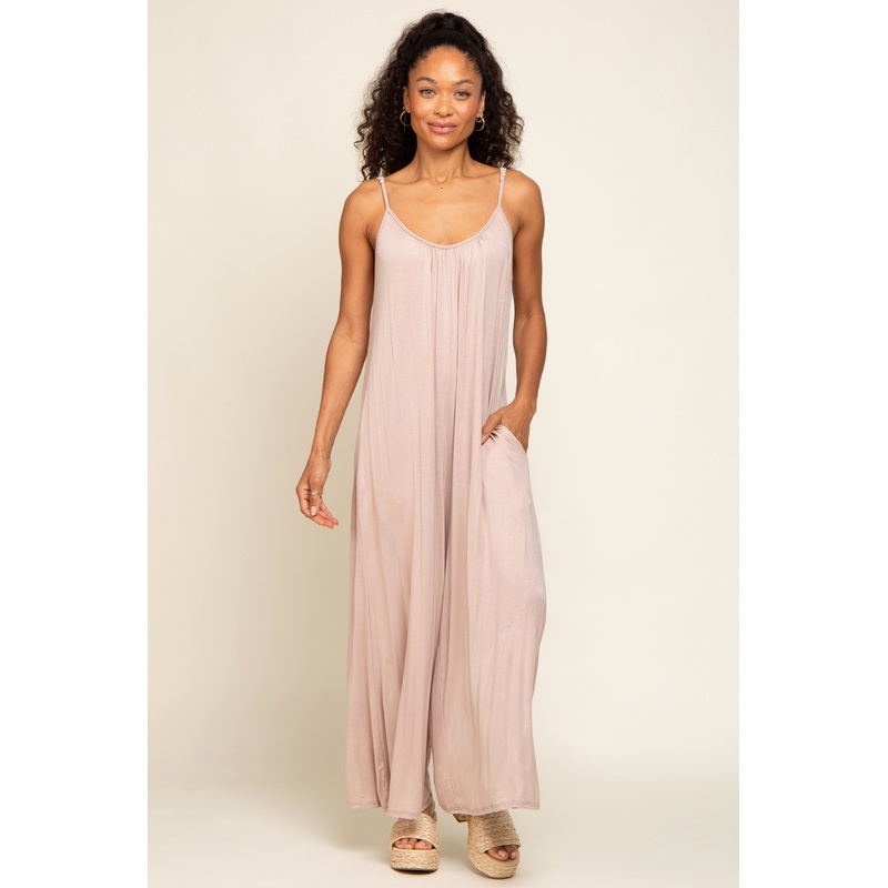 Taupe Basic Cropped Wide Leg Jumpsuit