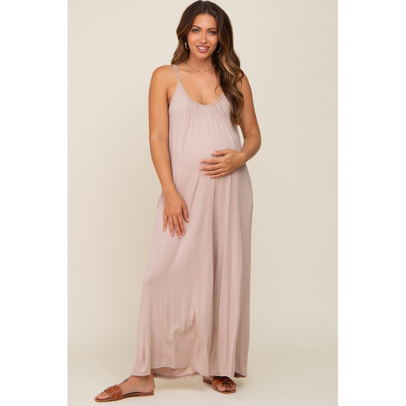 Taupe Basic Cropped Wide Leg Maternity Jumpsuit