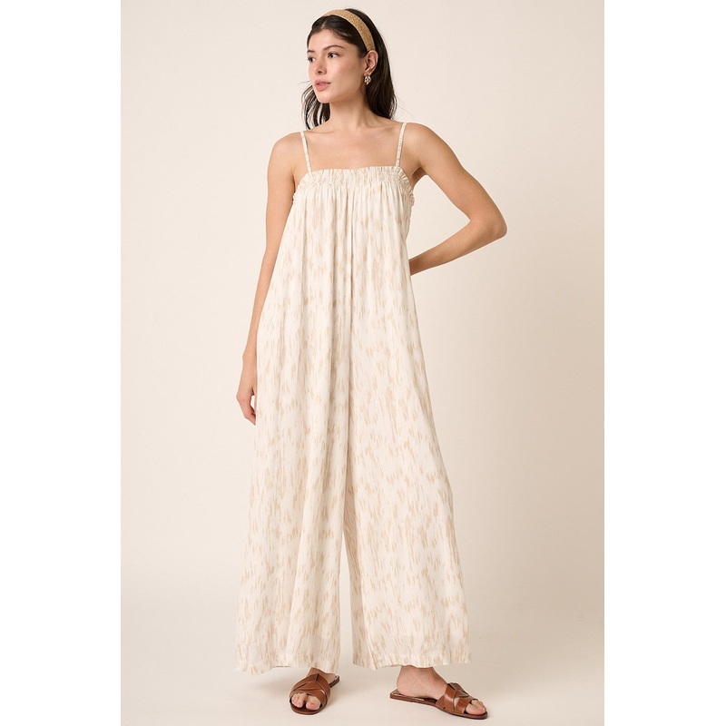 Taupe Printed Sleeveless Jumpsuit