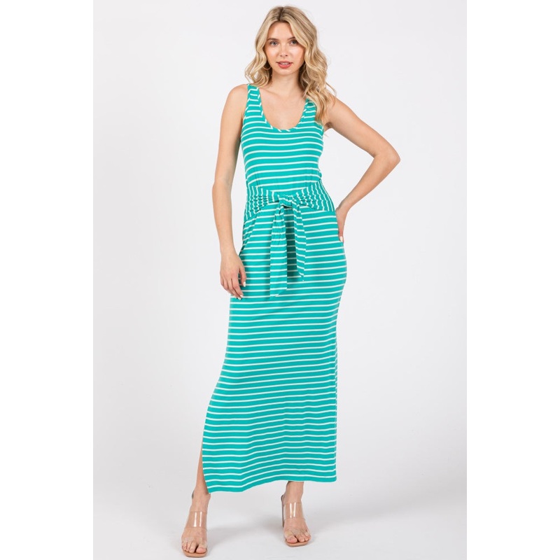 Turquoise Striped Front Tie Dress