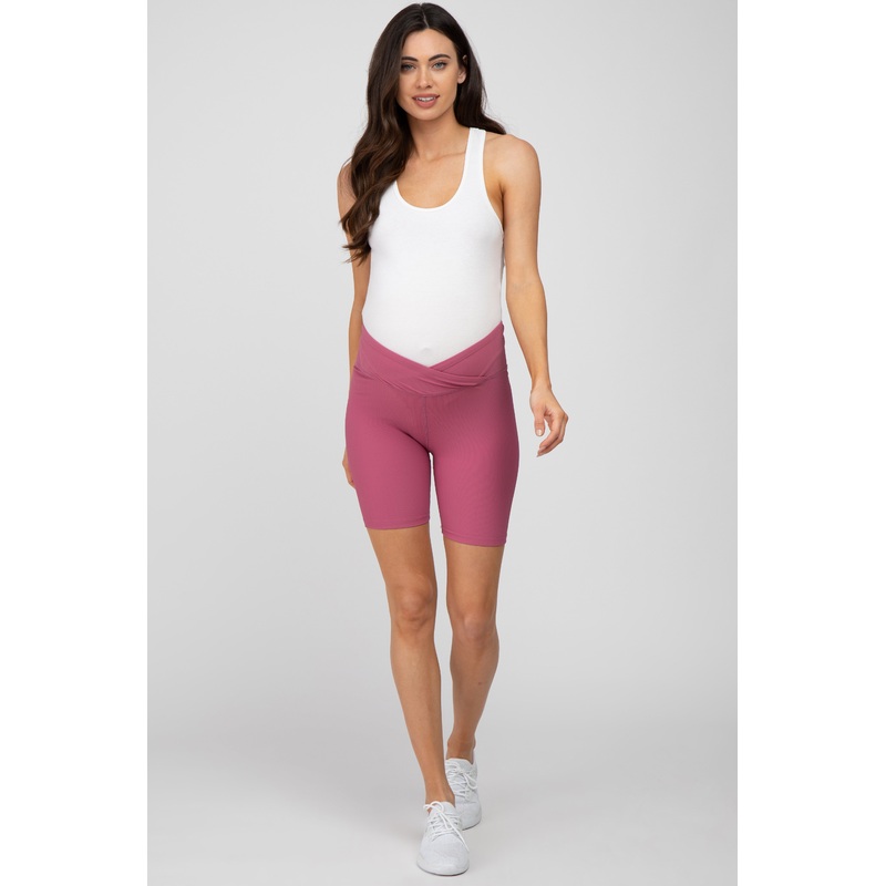 Mauve Crossover Waist Maternity Bike Shorts