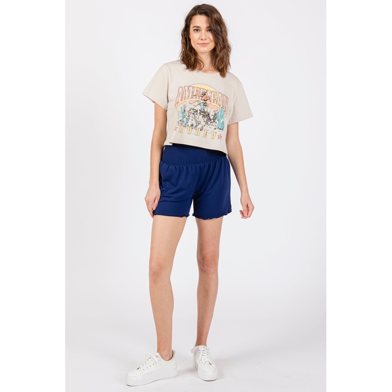 Navy Blue Smocked Lounge Shorts