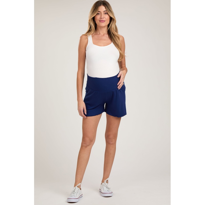 Navy Blue Smocked Maternity Lounge Shorts