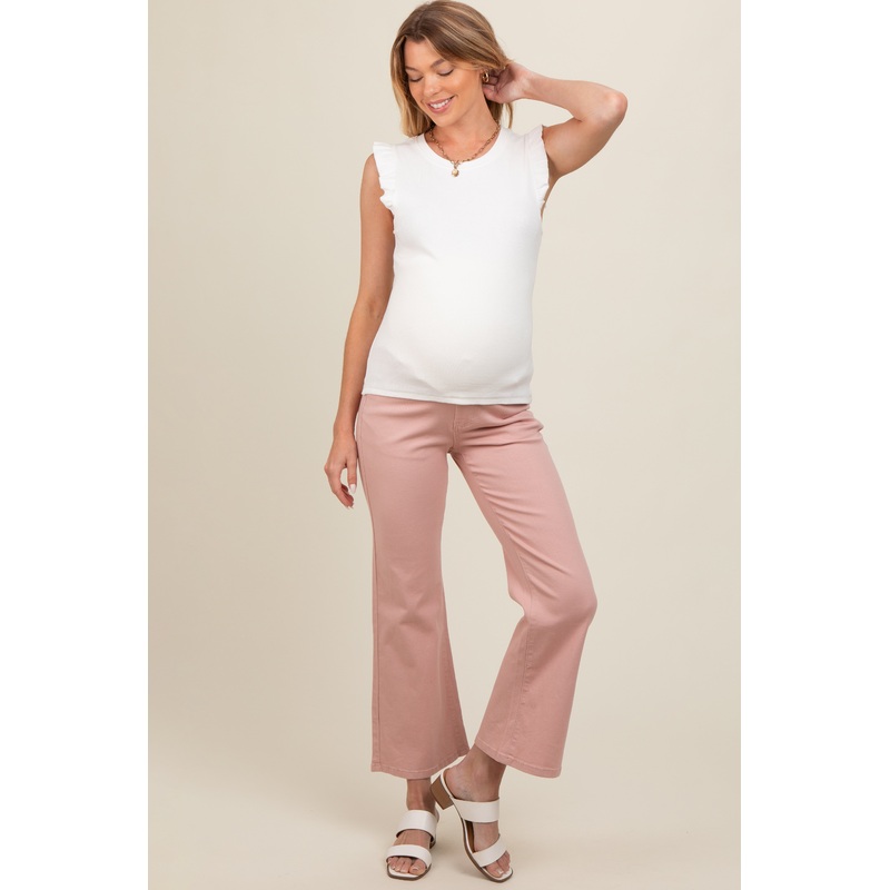 Pink Fitted Ankle Length Maternity Pants
