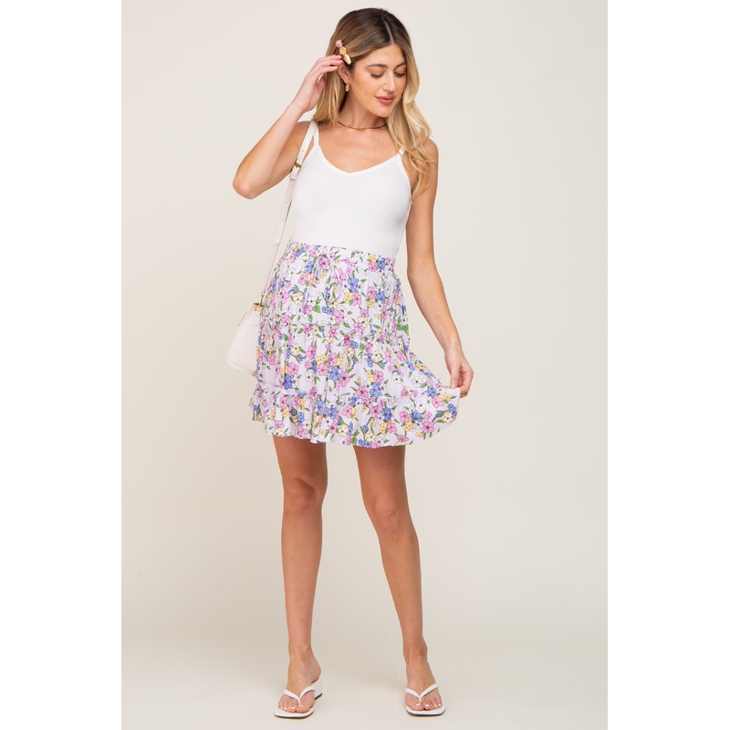 Lavender Floral Tiered Maternity Mini Skirt