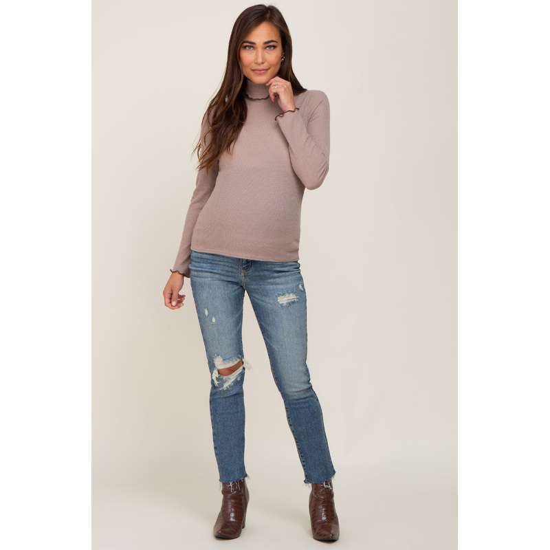 Light Blue Distressed Raw Hem Maternity Jeans