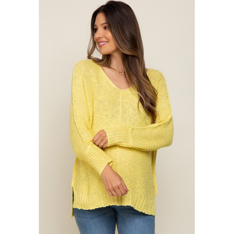 Yellow Chunky Knit Side Slit Maternity Sweater