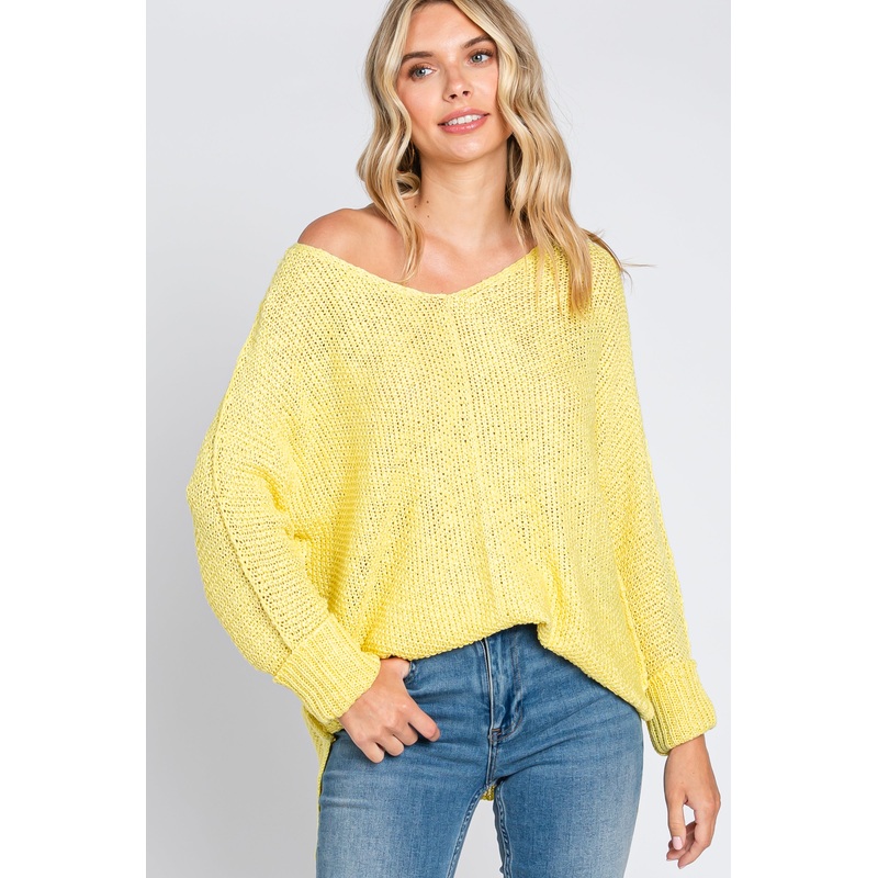 Yellow Chunky Knit Side Slit Sweater